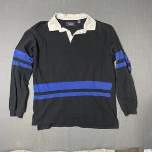 Class Club Rugby Polo Men's XL Shirt Blue Striped Long Sleeve Cotton Heavy